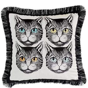 One Of A Kind Pillows | Four Cats Velvet Throw Pillow With Tassels Animal Inspired Pillows Animal Inspired Pillows