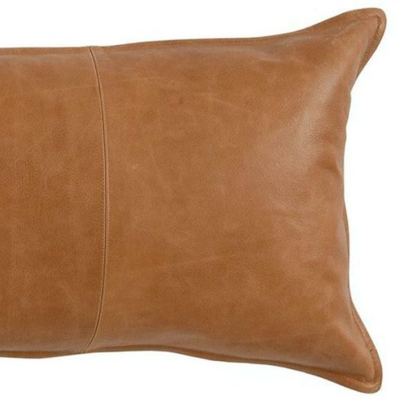 One Of A Kind Pillows | Hand Stitched Genuine Leather Lumbar Throw Pillow, 14"x 36" One Of A Kind Pillows One Of A Kind Pillows