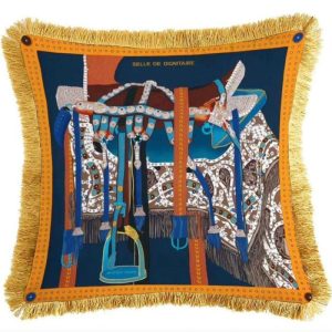 Pillows With Fringes & Tassels | Horse Saddle Velvet Throw Pillow With Fringes – Orange Animal Inspired Pillows Animal Inspired Pillows