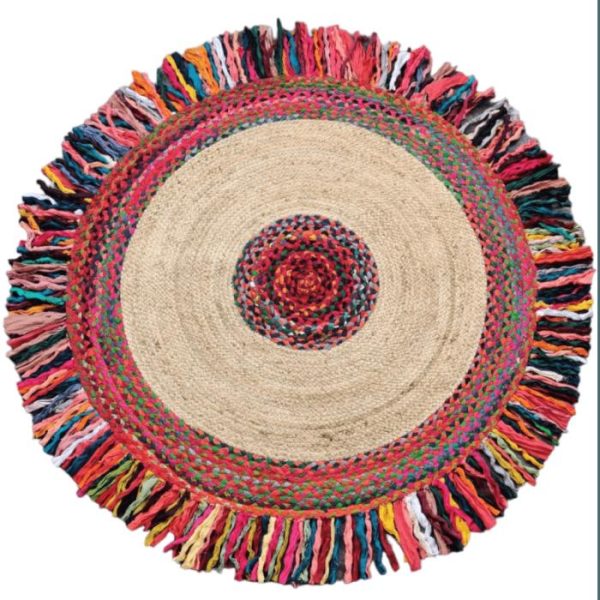 Round Rugs | Braided Rag And Jute Round Rug – Red, 3′ x 3′ Jute Rugs Jute Rugs