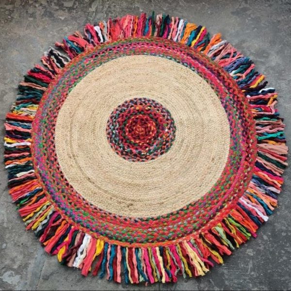 Round Rugs | Braided Rag And Jute Round Rug – Red, 3′ x 3′ Jute Rugs Jute Rugs