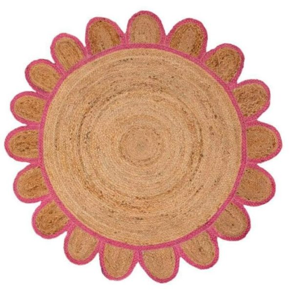 Round Rugs | Handmade Pink Scalloped Round Jute Rug, 3′ x 3′ Jute Rugs Jute Rugs