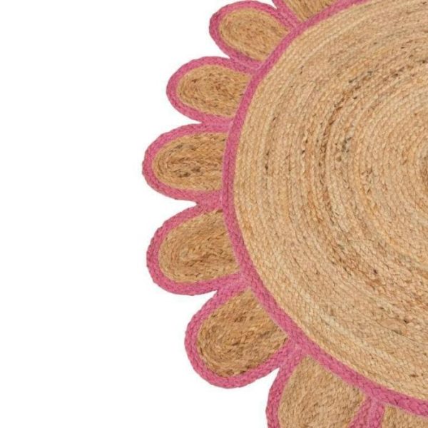 Round Rugs | Handmade Pink Scalloped Round Jute Rug, 3′ x 3′ Jute Rugs Jute Rugs