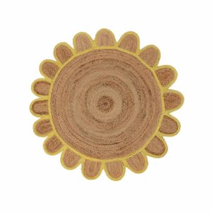 Round Rugs | Handmade Yellow Scalloped Round Jute Rug, 3′ x 3′ Jute Rugs Jute Rugs