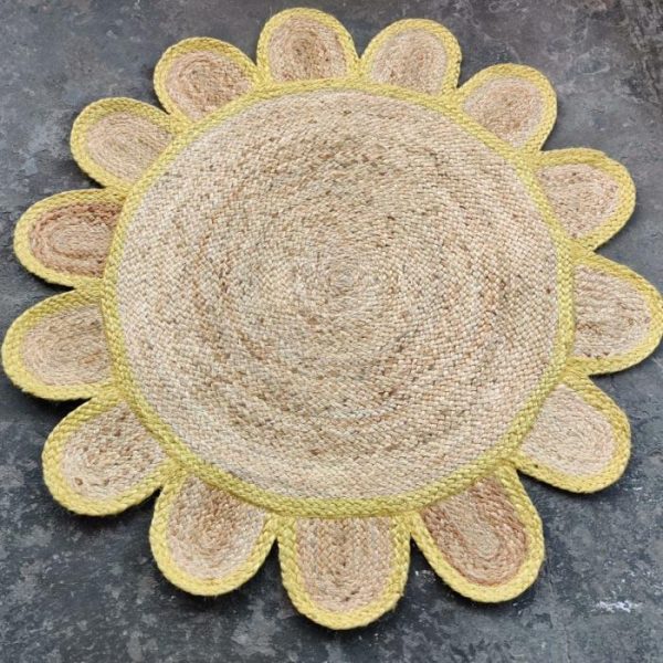 Round Rugs | Handmade Yellow Scalloped Round Jute Rug, 3′ x 3′ Jute Rugs Jute Rugs