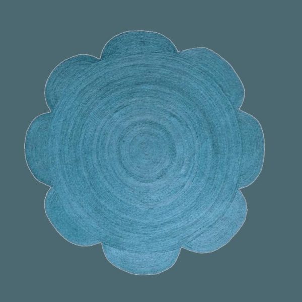 Round Rugs | Scallop Flower Round Jute Rug – Blue, 3′ x 3′ Jute Rugs Jute Rugs