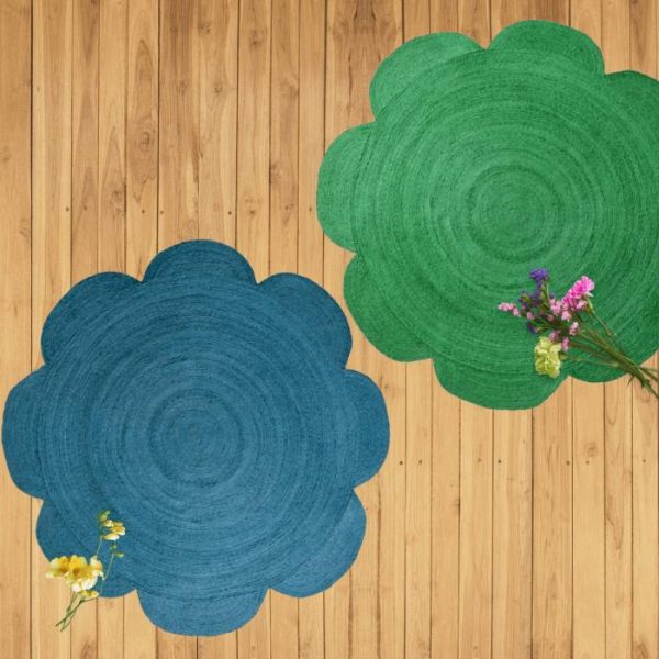 Round Rugs | Scallop Flower Round Jute Rug – Blue, 3′ x 3′ Jute Rugs Jute Rugs