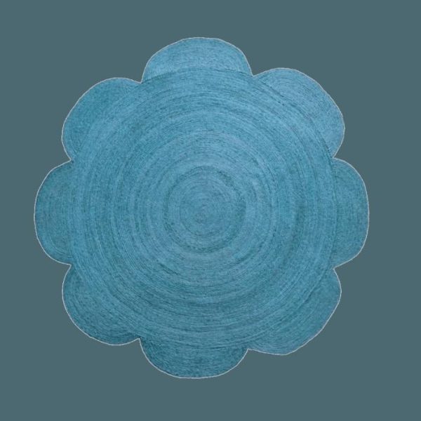 Round Rugs | Scallop Flower Round Jute Rug – Blue, 3′ x 3′ Jute Rugs Jute Rugs