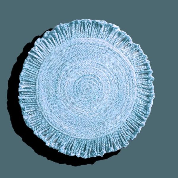 Round Rugs | Shala Fringed Natural Round Jute Rug – Blue, 2′ x 2′ Jute Rugs Jute Rugs