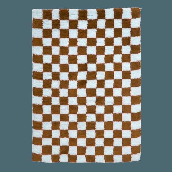 Runner Rugs | Brown And White Classic Checker Wool Rug, 2.5′ x 5′ Hand Tufted Wool Rugs Hand Tufted Wool Rugs