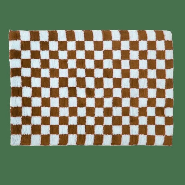 Runner Rugs | Brown And White Classic Checker Wool Rug, 2.5′ x 5′ Hand Tufted Wool Rugs Hand Tufted Wool Rugs