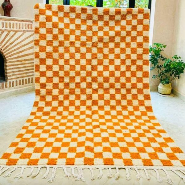 Runner Rugs | Moroccan Berber Handwoven Checker Wool Area Rug – Orange And White, 2.5′ x 5′ Rugs Runner Rugs