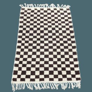 Runner Rugs | Moroccan Berber Handwoven Checker Wool Area Rug With Tassels – Dark Brown And White, 2.5′ x 5′ Rugs Runner Rugs