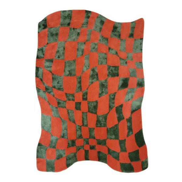 Runner Rugs | Orange And Green Wavy Checker Hand Tufted Wool Rug, 2′ x 3′ Hand Tufted Wool Rugs Hand Tufted Wool Rugs