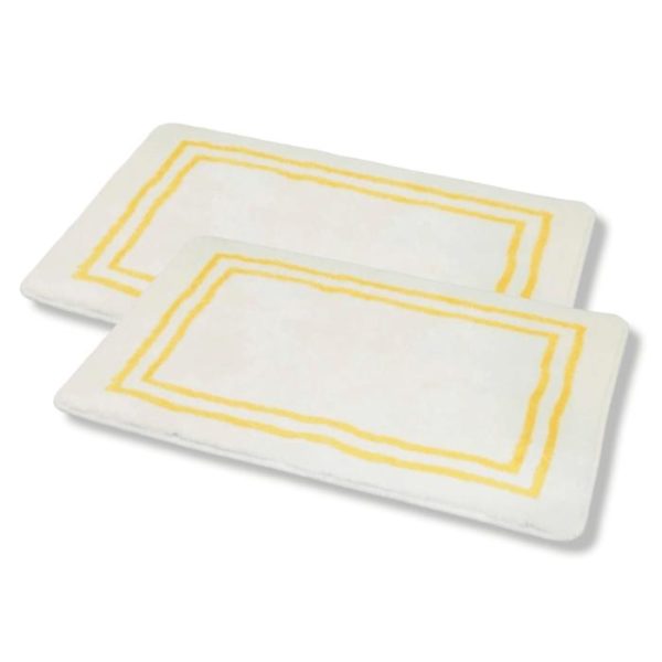 Runner Rugs | Pack Of 2 Golden Border White Luxury Microfiber Bath Mats, 20" x 31" Bath Mats Bath Mats