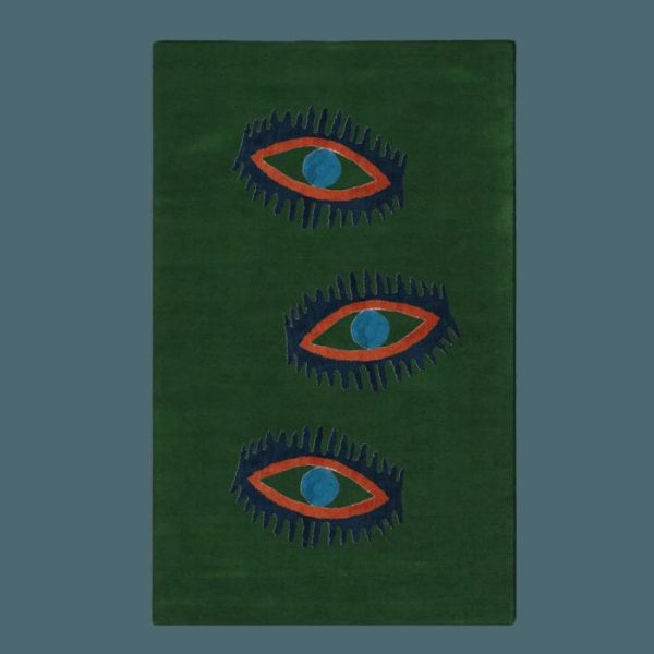 Runner Rugs | Three Evil Eyes Green Hand Tufted Wool Rug, 2′ x 3′ Hand Tufted Wool Rugs Hand Tufted Wool Rugs