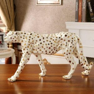 Sculptures | Glamorous White And Gold Leopard Statue Home Decoration Sculptures