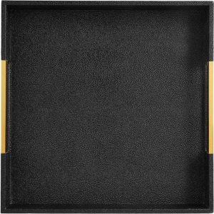 Serveware | American Atelier Black Square Tray With Gold Handles Kitchen Serveware