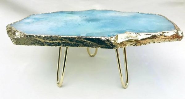 Serveware | Blue Agate Cake Stand With Brass Legs Kitchen Serveware