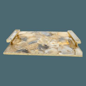 Serveware | Brown Plated Agate Serving Tray With Clear Quartz Handles Kitchen Serveware