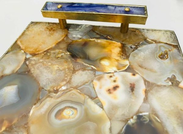 Serveware | Brown Plated Agate Serving Tray With Purple Onyx Agate Handles Kitchen Serveware