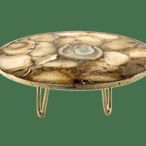 Serveware | Golden Brown Agate Cake Stand With Brass Legs Kitchen Serveware