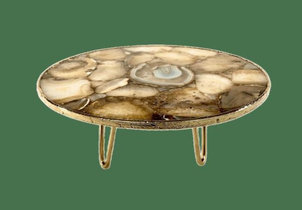 Serveware | Golden Brown Agate Cake Stand With Brass Legs Kitchen Serveware