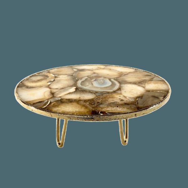 Serveware | Golden Brown Agate Cake Stand With Brass Legs Kitchen Serveware