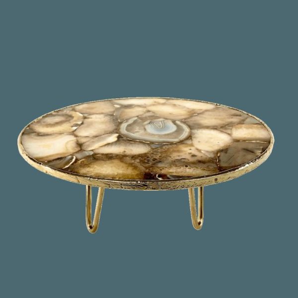 Serveware | Golden Brown Agate Cake Stand With Brass Legs Kitchen Serveware