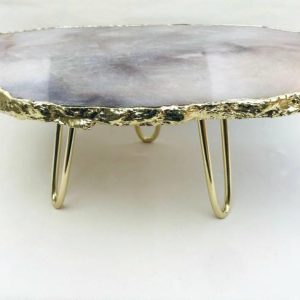 Serveware | Grey Agate Quartz Cake Stand With Brass Legs Kitchen Serveware