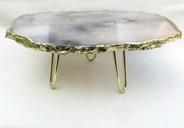 Serveware | Grey Agate Quartz Cake Stand With Brass Legs Kitchen Serveware