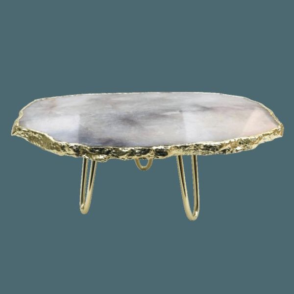 Serveware | Grey Agate Quartz Cake Stand With Brass Legs Kitchen Serveware