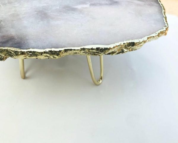 Serveware | Grey Agate Quartz Cake Stand With Brass Legs Kitchen Serveware