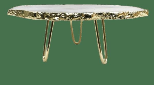 Serveware | Grey Agate Quartz Cake Stand With Brass Legs Kitchen Serveware