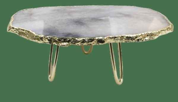 Serveware | Grey Agate Quartz Cake Stand With Brass Legs Kitchen Serveware