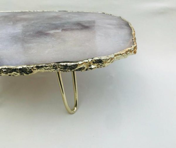 Serveware | Grey Agate Quartz Cake Stand With Brass Legs Kitchen Serveware