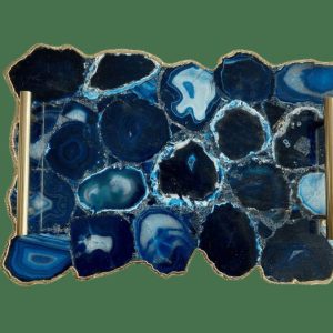 Serveware | Large Blue Agate Serving Tray With Brass Handles Kitchen Serveware