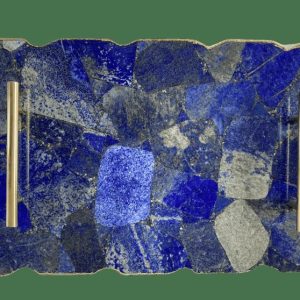 Serveware | Large Lapis Lazuli Serving Tray With Plain Modern Brass Handles Kitchen Serveware