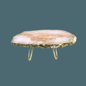 Serveware | Rose Quartz Agate Cake Stand With Brass Legs Kitchen Serveware