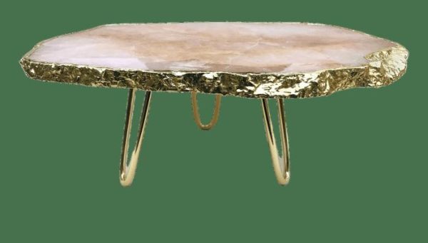 Serveware | Rose Quartz Agate Cake Stand With Brass Legs Kitchen Serveware