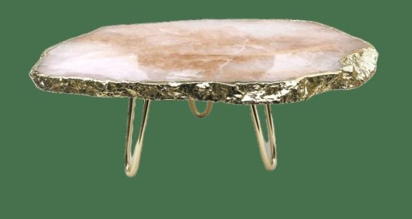 Serveware | Rose Quartz Agate Cake Stand With Brass Legs Kitchen Serveware