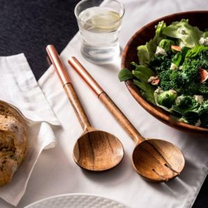 Serveware | Roseate Wooden Salad Servers With Rose Gold Handles Kitchen Serveware