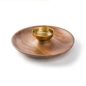 Serveware | Serein Decor Brass Wooden Chip N’ Dip Platter Kitchen Serveware