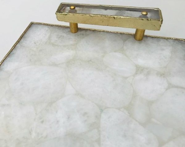 Serveware | White Crystal Agate Plated Serving Tray With Clear Quartz Handles Kitchen Serveware