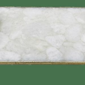 Serveware | White Crystal Agate Plated Serving Tray With Green Agate Handles Kitchen Serveware