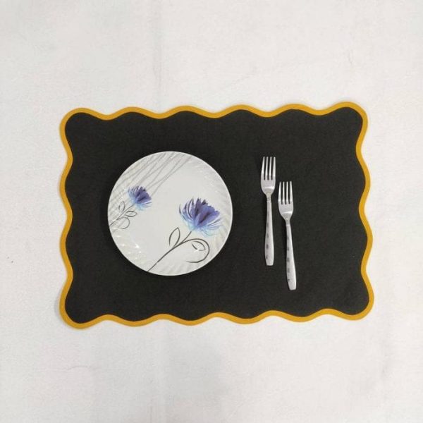 Table Linens | Black Classic Scallop Cotton Placemat Set Of 4 Kitchen Table Linens