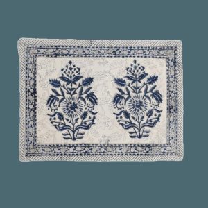 Table Linens | Block Printed Floral White And Blue Cotton Placemats Kitchen Table Linens