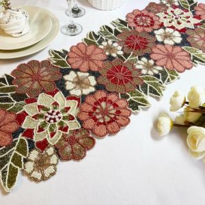 Table Linens | Blossoming Floral Garden Beaded Table Runner Kitchen Table Linens