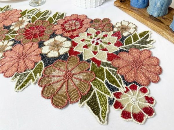 Table Linens | Blossoming Floral Garden Beaded Table Runner Kitchen Table Linens