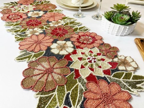 Table Linens | Blossoming Floral Garden Beaded Table Runner Kitchen Table Linens